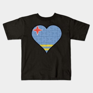Aruban Jigsaw Puzzle Heart Design - Gift for Aruban With Aruba Roots Kids T-Shirt